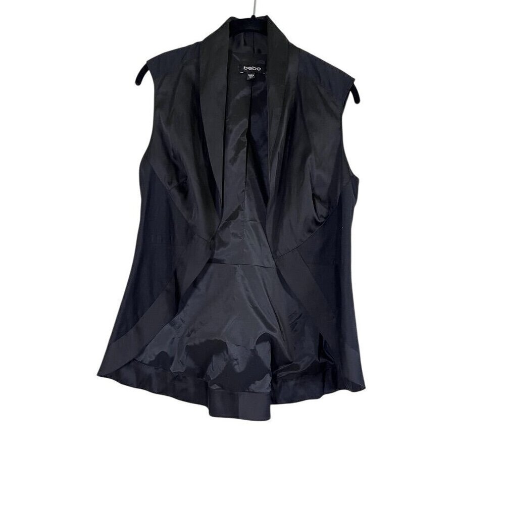 Bebe Top S Black Vest Neutral Minimalist Y2K‎ Retro 80s Preppy Trendy Goth Chic